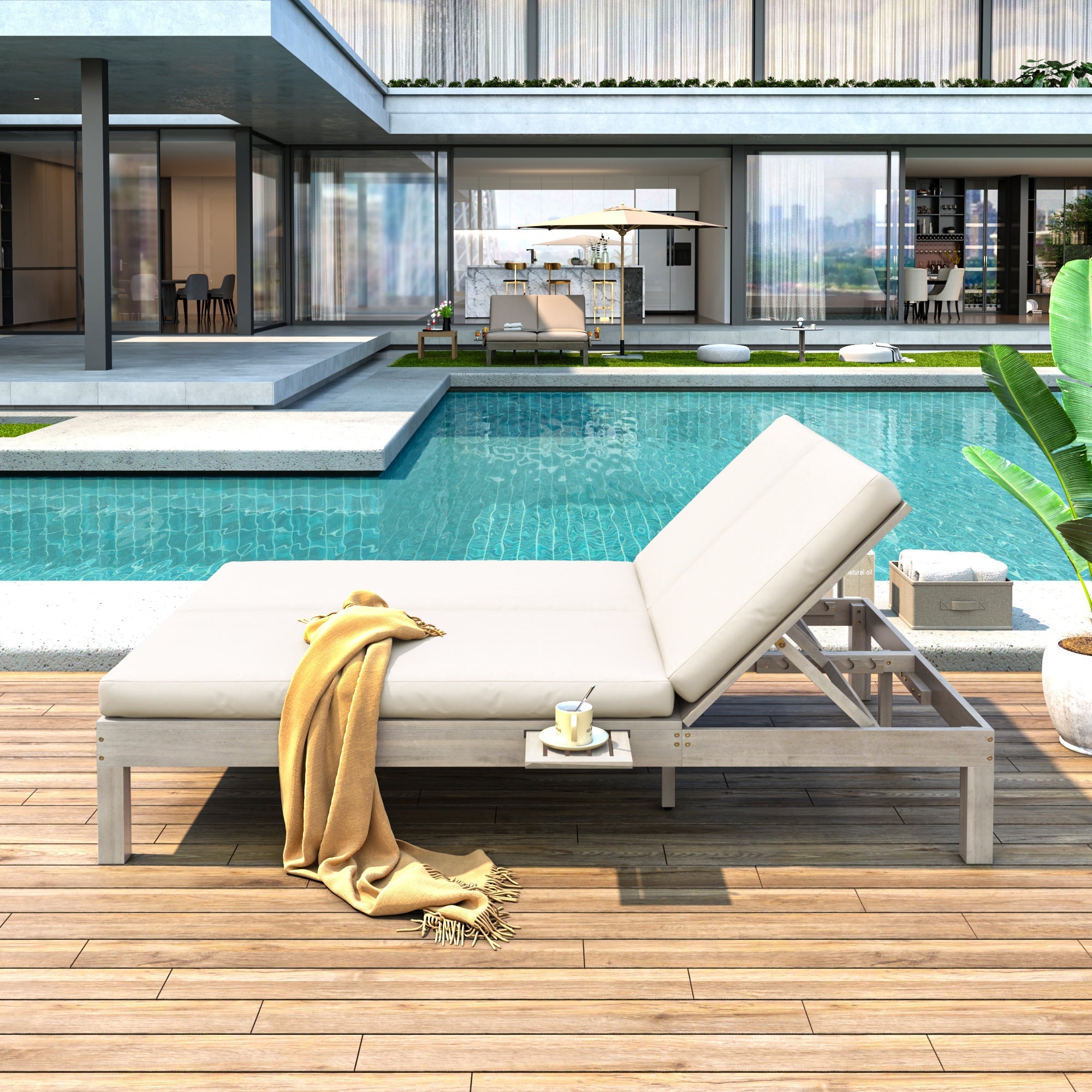 5-Position Adjustable Backrest Double Chaise Lounge Outdoor