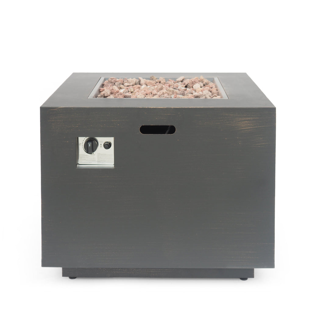 Outdoor Iron Square Propane Fire Pit - Brushed Brown