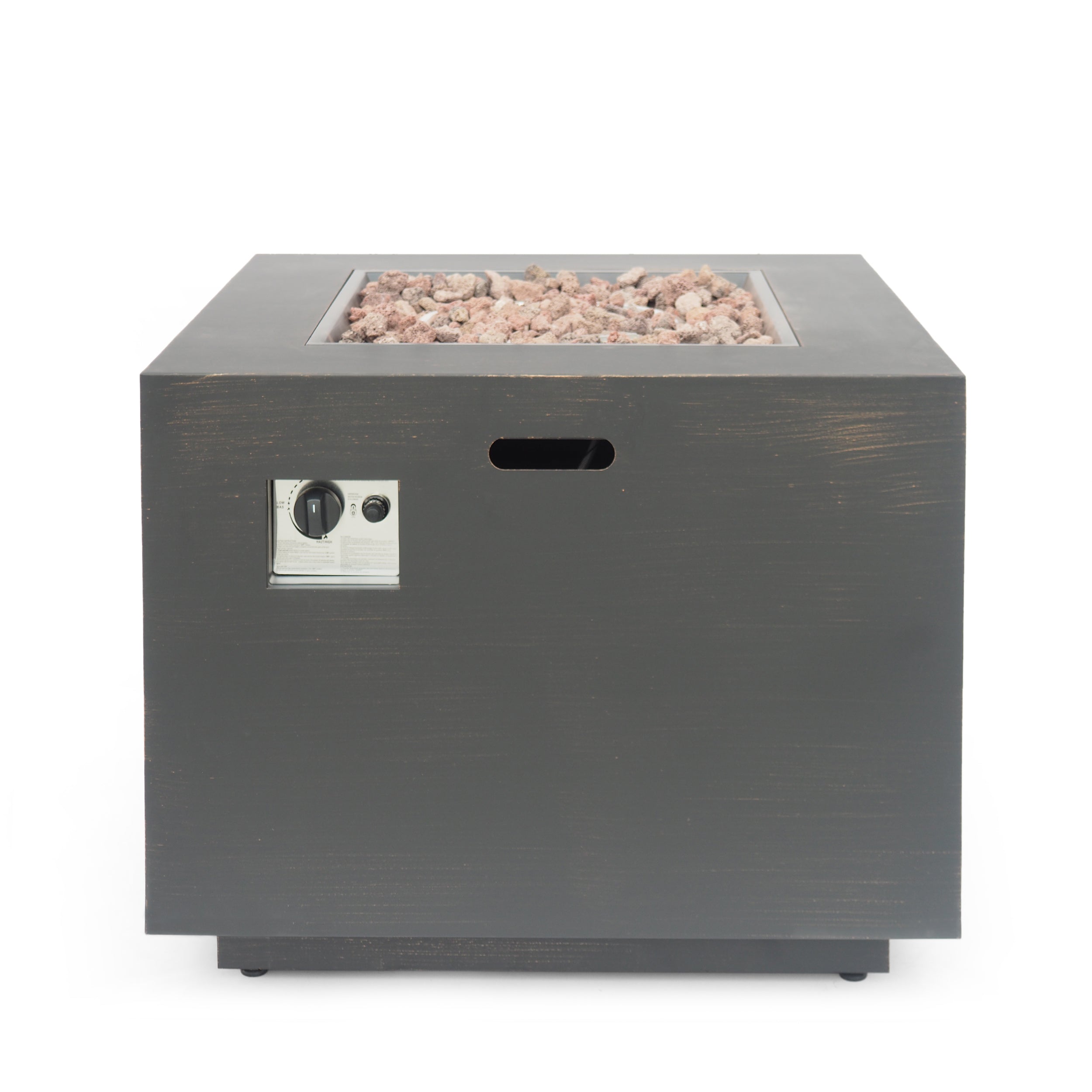 Outdoor Iron Square Propane Fire Pit - Brushed Brown