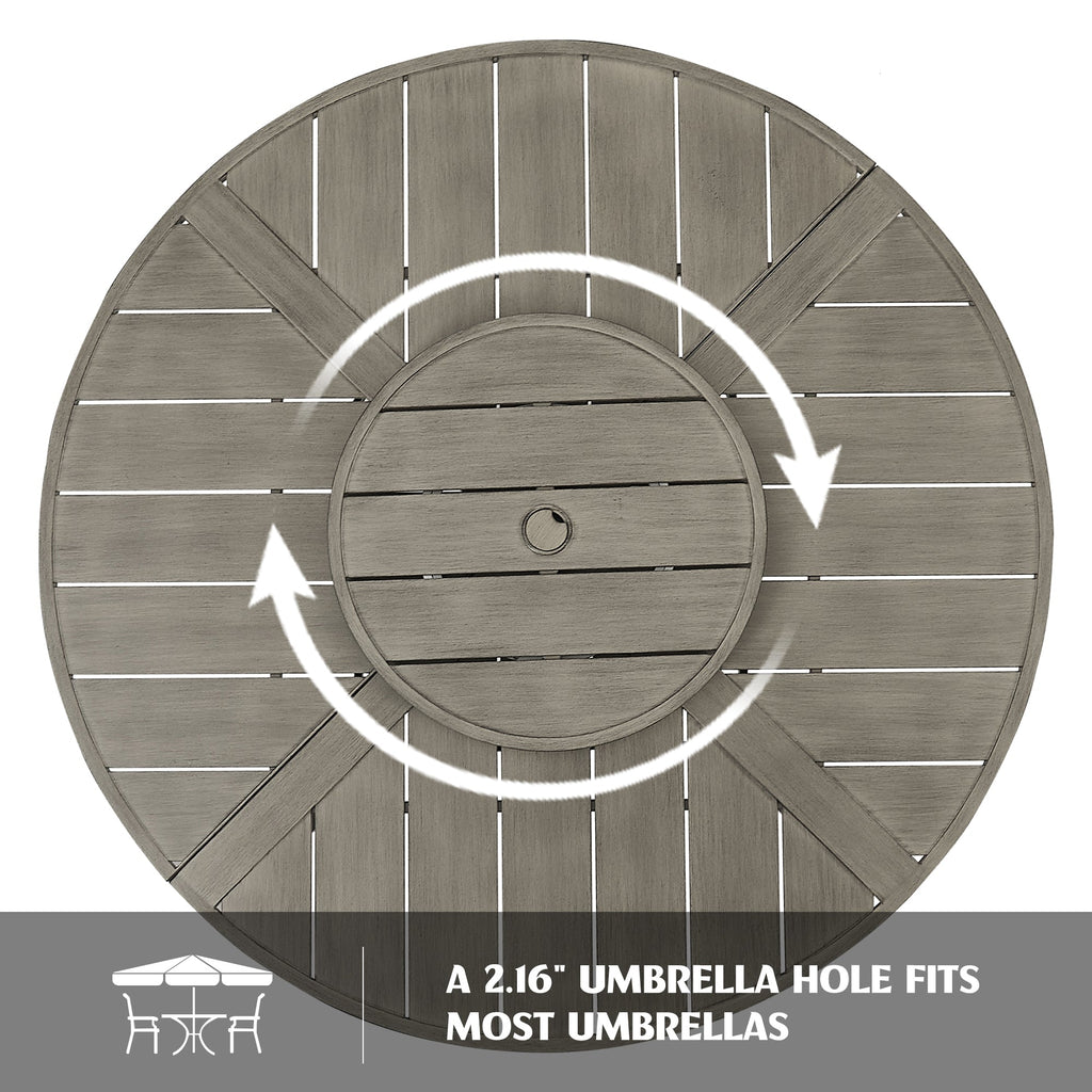 8PCS Round Dining Set With Lazy Susan and Sunbrella Umbrella And Cushion
