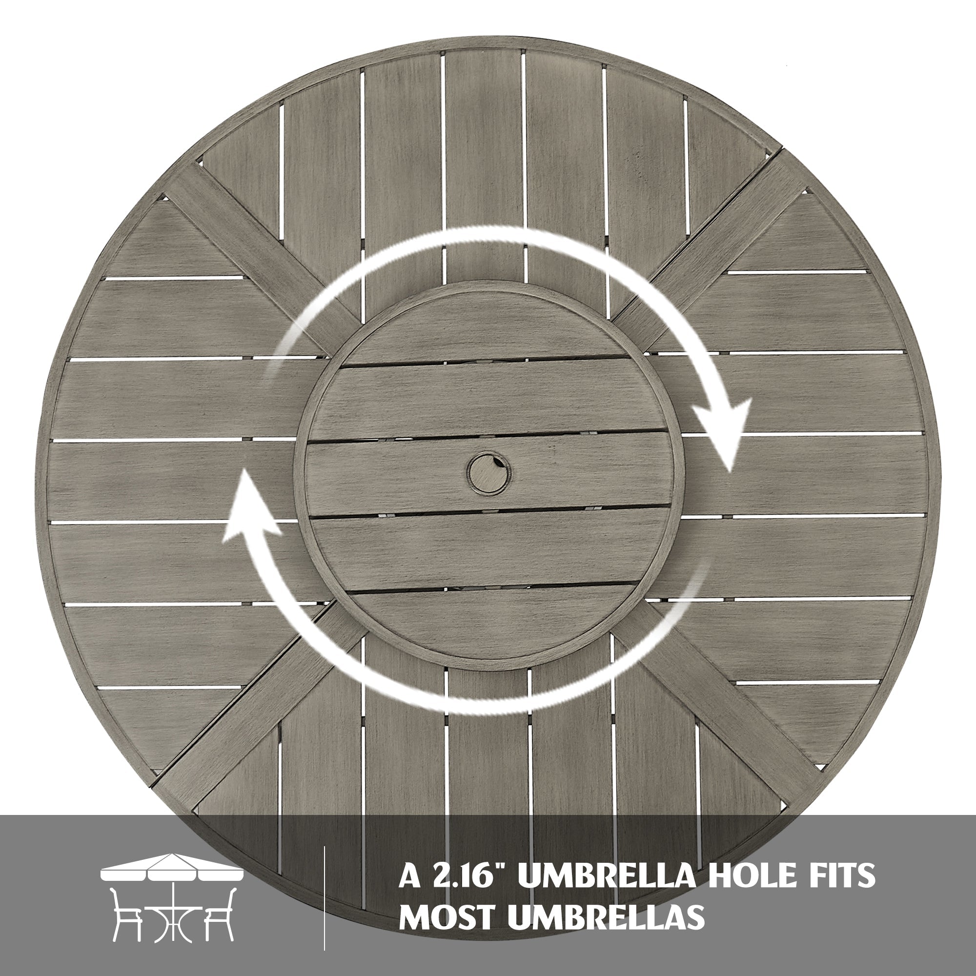 8PCS Round Dining Set With Lazy Susan and Sunbrella Umbrella And Cushion
