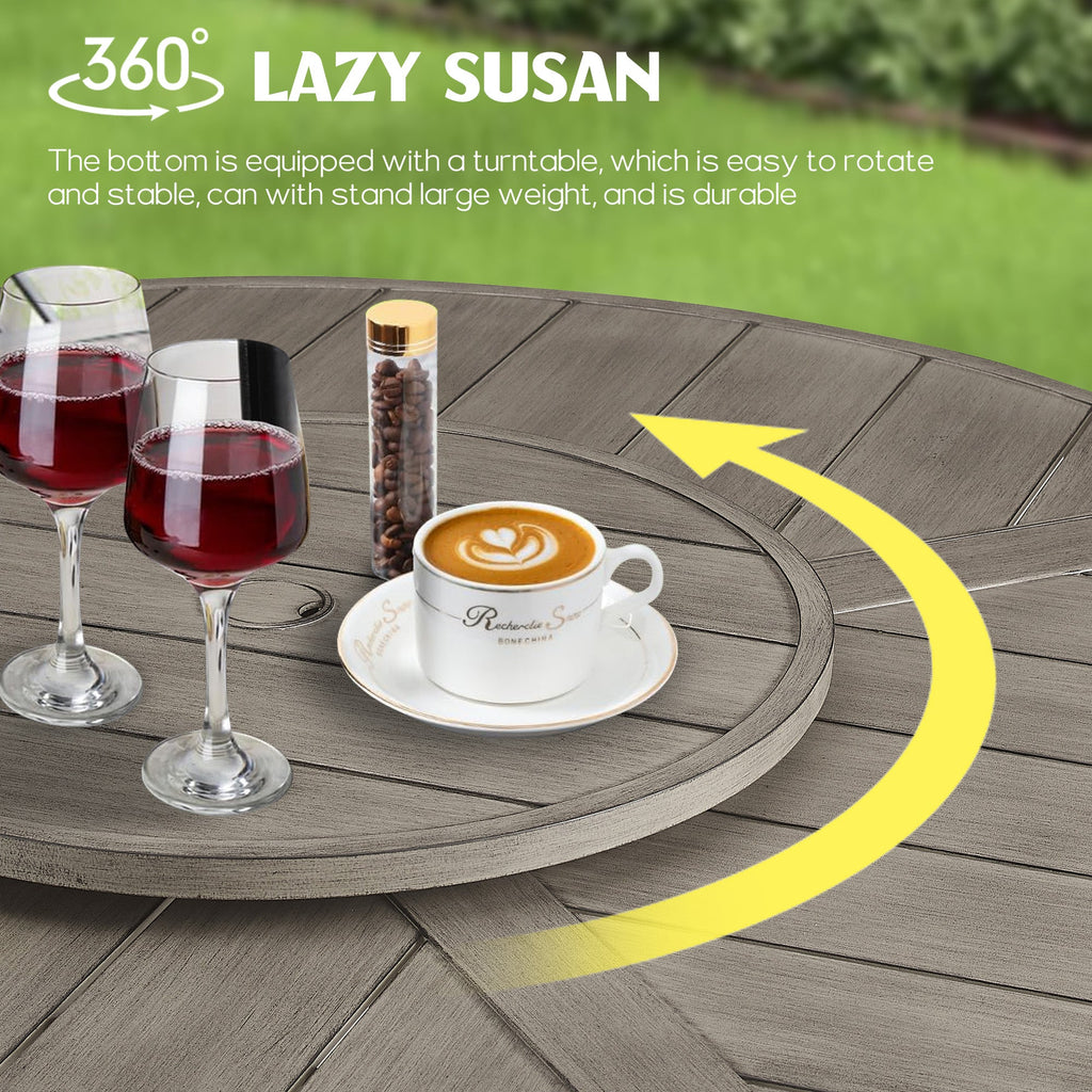Round 60" Dining Set With Removable Lazy Susan And Sunbrella® Cushions