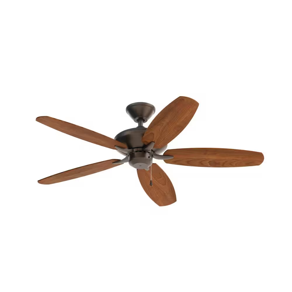 Renew Patio 52 In. Indoor/Outdoor Satin Natural Bronze Dual Mount Ceiling Fan with Pull Chain for Covered Patios