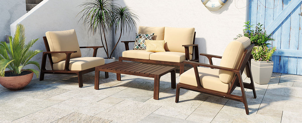 4- Piece Outdoor Sofa Set with Cushions and Coffee Table