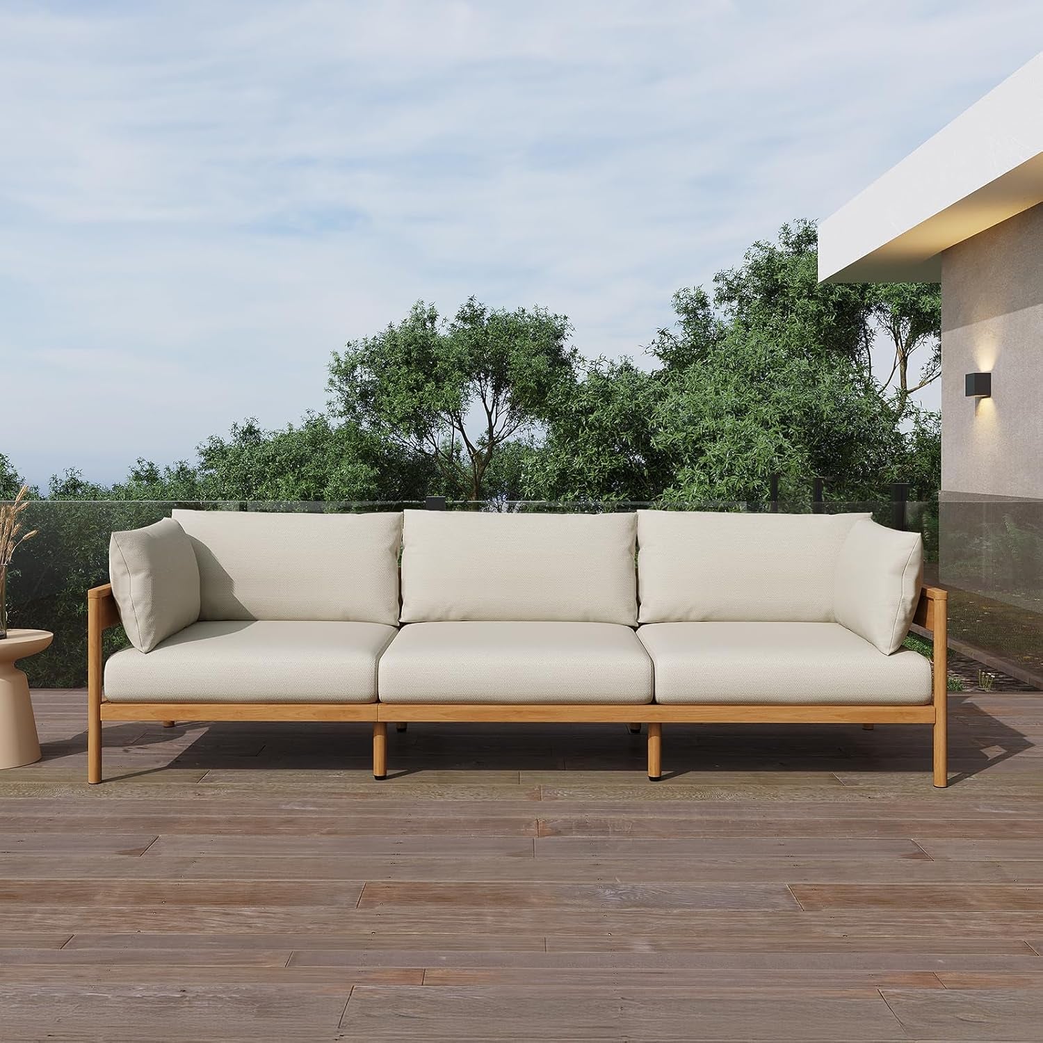 Modern Outdoor Patio Furniture Set, All-Weather Aluminium Conversation Sectional Sofa with Thick Cushions for Backyard, Garden, Porch, Couch, Beige