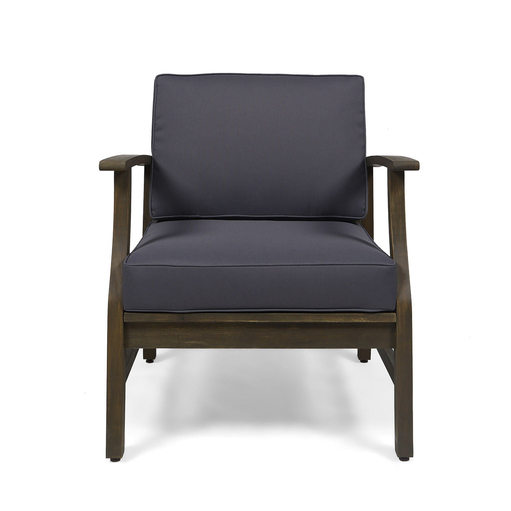 Outdoor Club Chair with Slat Panel Design and Water Resistant Cushion - Dark Gray