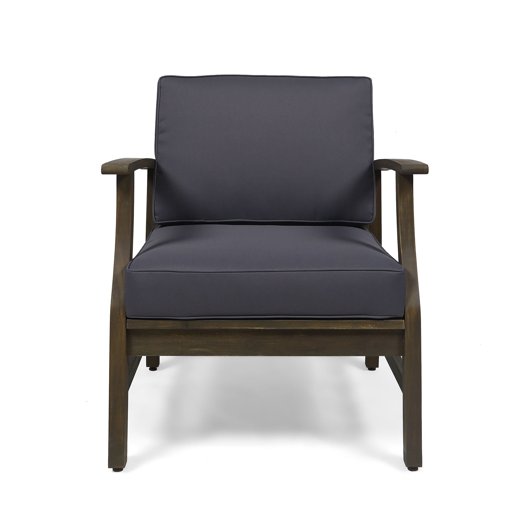 Outdoor Club Chair with Slat Panel Design and Water Resistant Cushion - Dark Gray