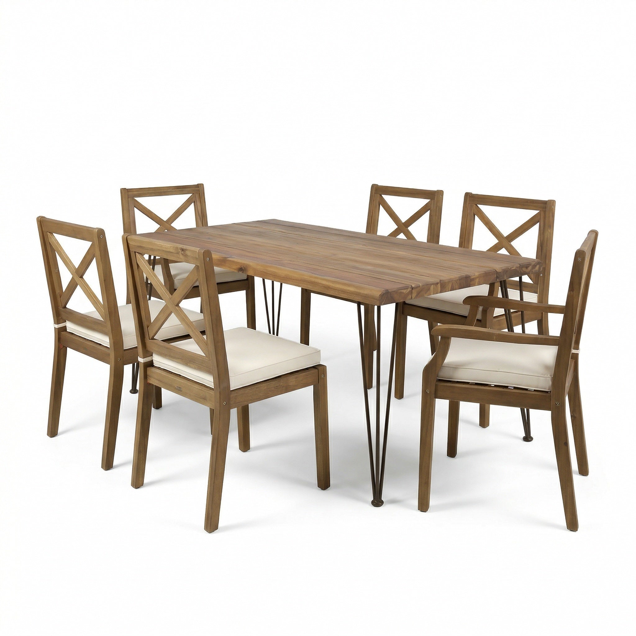 7- Piece Acacia Wood Outdoor Dining Set with Cream Cushions