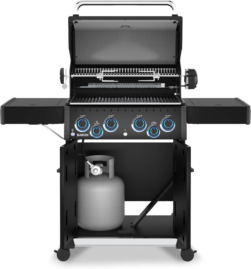 674144 Baron 490 Pro Shadow 4-Burner Pellet Ready Propane Gas Grill in Black with Side Burner and Rear Rotisserie Burner