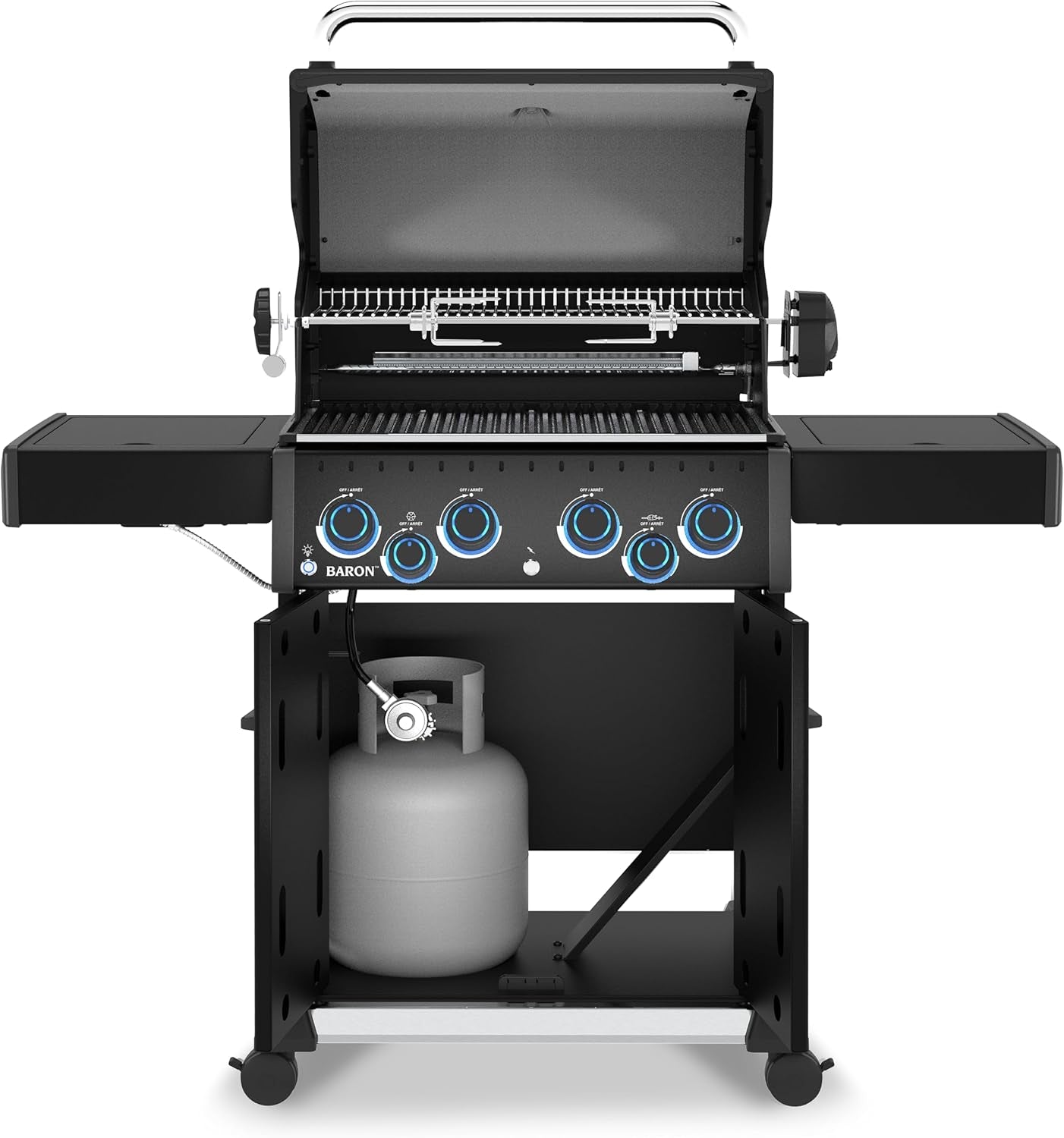 674144 Baron 490 Pro Shadow 4-Burner Pellet Ready Propane Gas Grill in Black with Side Burner and Rear Rotisserie Burner