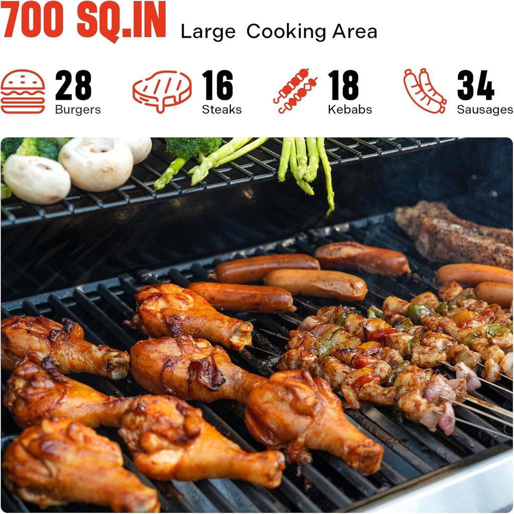 Larger 4+2 Burner Propane Gas Grills Stainless Steel Cabinet Style with Clearview® Lid, Knob Controls, Built-In Thermometer, Infrared Side Sear Burners & Side Burners, Outdoor Use
