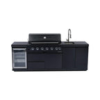 Castelle Flame Belmont 43-Inch 6-Burner 85K BTU Stainless Steel Outdoor BBQ Kitchen Grill Island With Wine Cooler, Rotisserie, And Sink