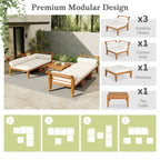 6- Piece Acacia Wood Outdoor Modular Sectional with Daybed and Tea Table