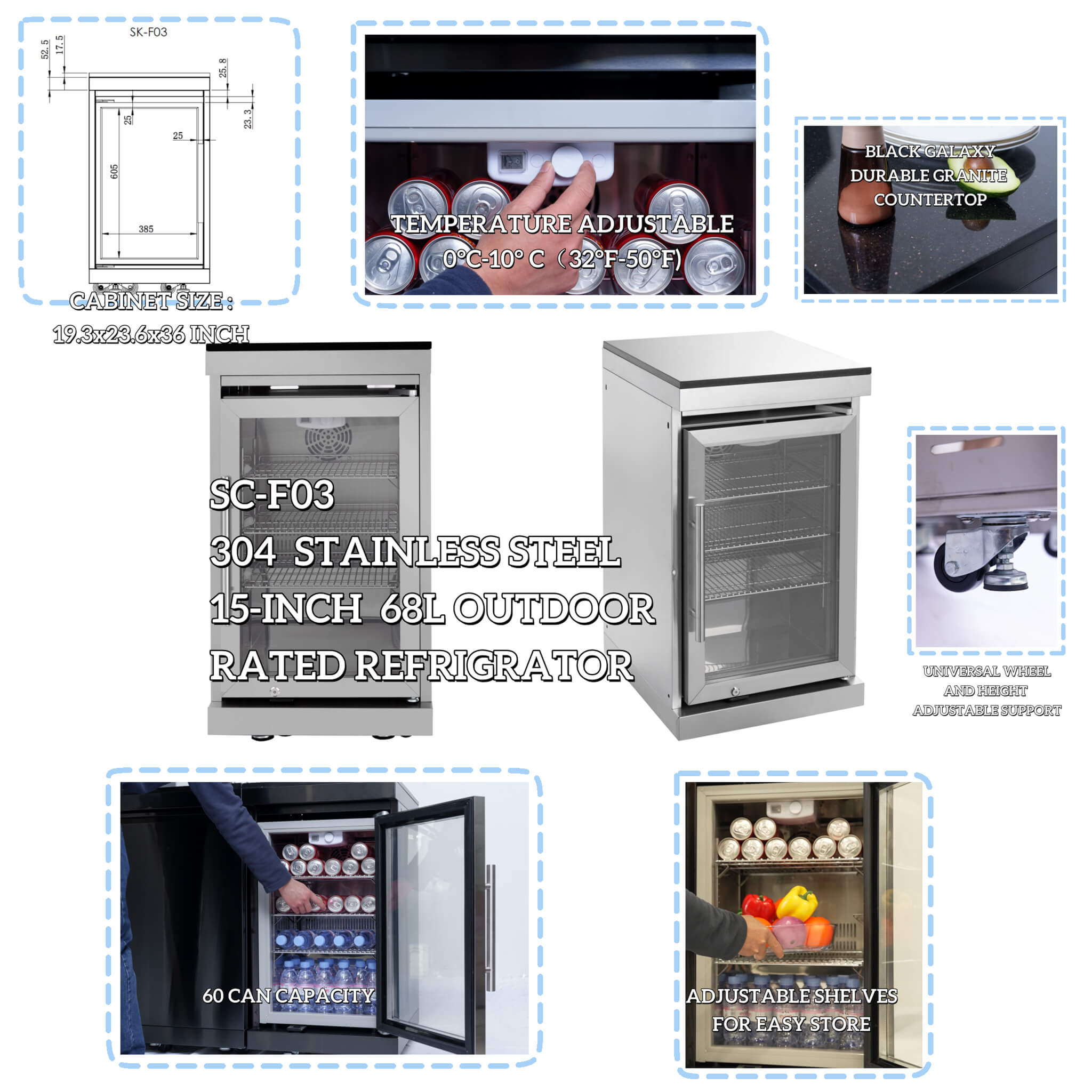 Castelle Flame Verona 44-Inch 6-Burner 85K BTU Stainless Steel Outdoor BBQ Kitchen Grill Island with Wine Cooler, Rotisserie Kit, And Storage Cabinets