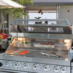 Castelle Flame Verona 44-Inch 6-Burner 85K BTU Stainless Steel Outdoor BBQ Kitchen Grill Island with Wine Cooler, Rotisserie Kit, And Storage Cabinets