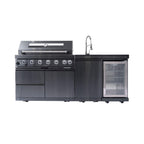 Castelle Flame Verona 44-Inch 6-Burner 85K BTU Stainless Steel Outdoor BBQ Kitchen Grill Island with Wine Cooler, Rotisserie Kit, And Storage Cabinets