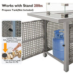 43 In. Propane Gas Fire Pit Table, 60000 BTU Rectangular Open Weave Wicker Fire Pit with Glass Wind Guard in Gray