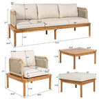 Outdoor 4-piece Acacia Wood and Rope Patio Sofa Set