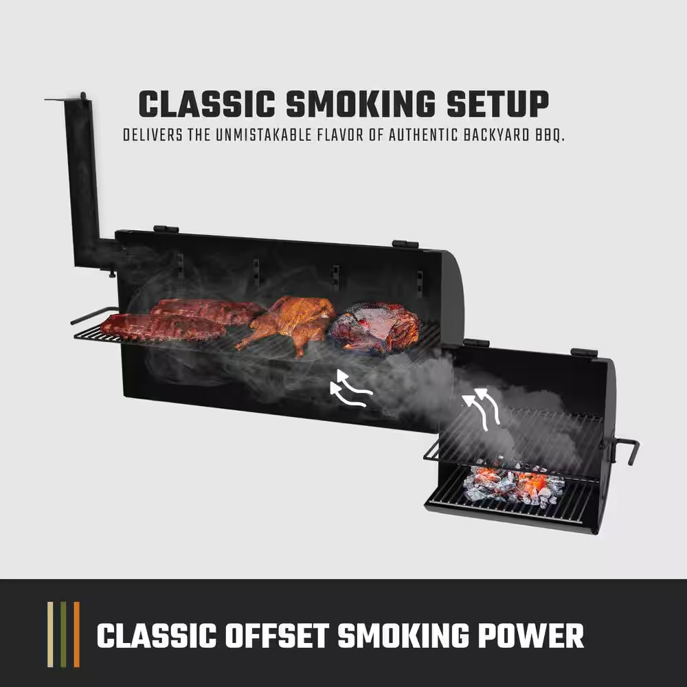 Highland Offset Charcoal Smoker and Grill with 900 Sq. In. Cooking Area in Black