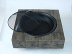 Outdoor Wood Burning Fire Pit with Wood Grain Design, Magnesium Oxide, Antique Dark Grey, 27.4” X 24.4” X 18” for Garden and Patio