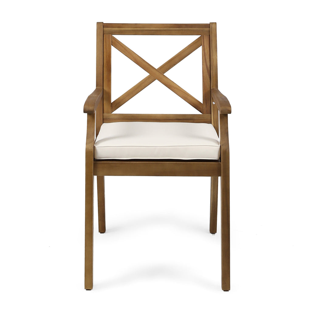 7- Piece Acacia Wood Outdoor Dining Set with Cream Cushions