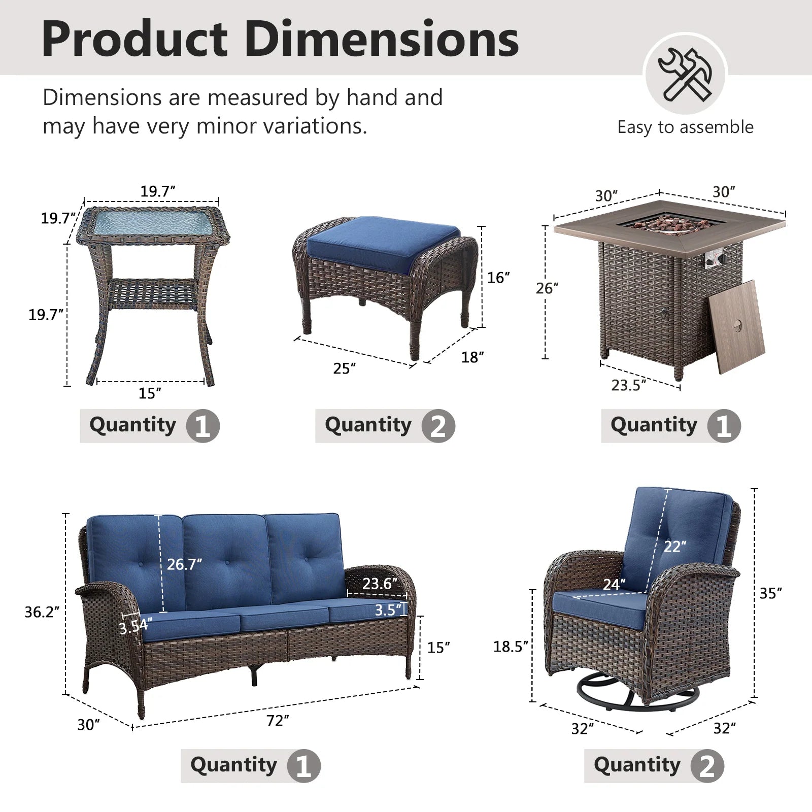 Outdoor Fire Pit Conversation Set, 3-Seat Sofa & Chairs Patio Furniture Set