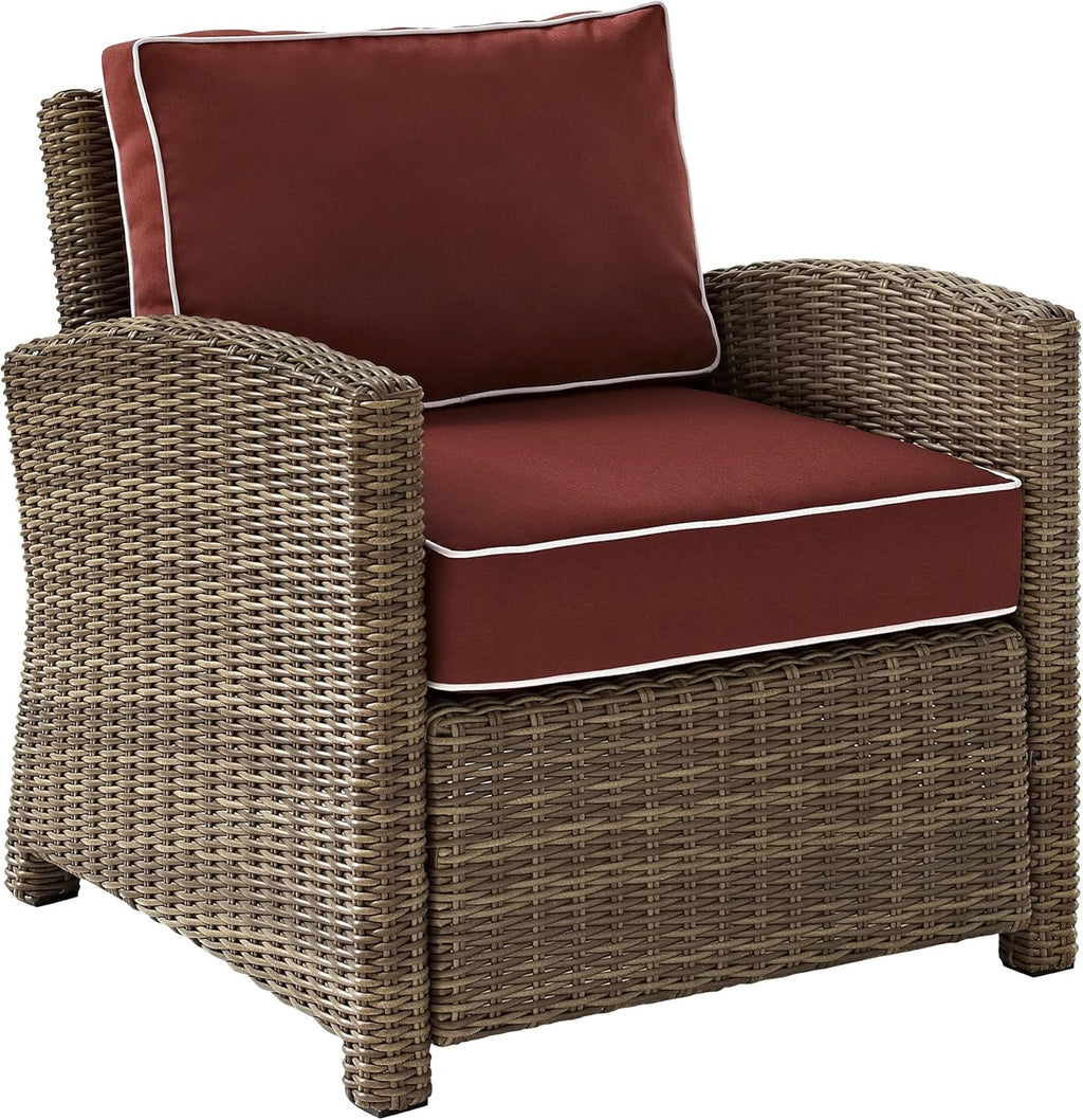 Bradenton 5-Piece Outdoor Loveseat Patio Furniture Set, Wicker Conversation Sets for Porch, Brown with Sangria Cushions