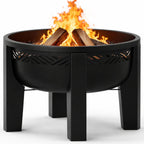 Fire Chief Wood Burning Fire Pit with Tabletop Lid – Modern Outdoor Metal Fire Pit for Patio & Backyard – Premium Heavy Duty Fire Pit Bowl with Multi-Use Side Table (Decorative Bowl)