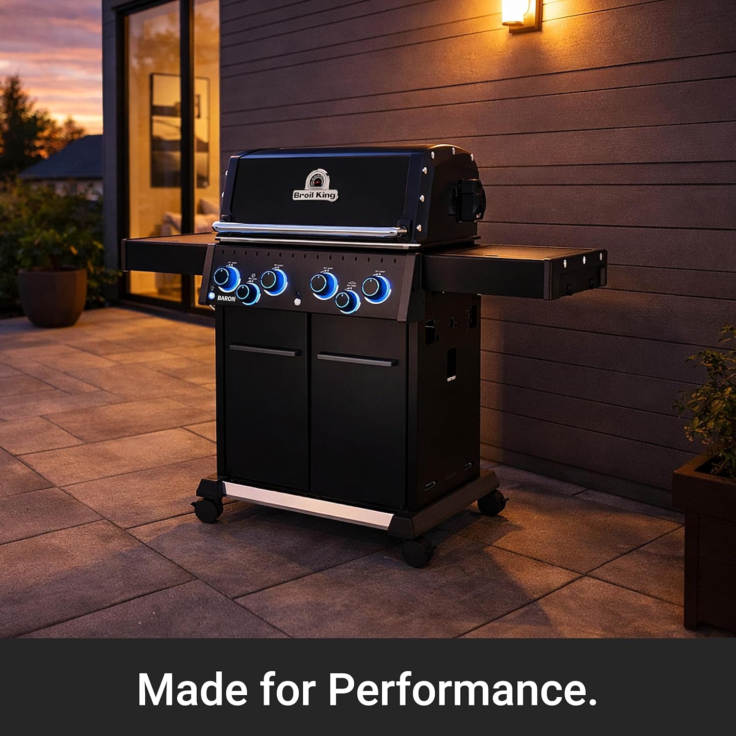 674147 Baron 490 Pro Shadow 4-Burner Pellet Ready Natural Gas Grill in Black with Side Burner and Rear Rotisserie Burner