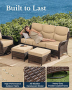 Luxury Outdoor Patio Furniture Set with 6-Inch Thick Cushions, High Back Wicker Swivel Rocker Chairs, 7 Pcs All Weather Conversation Set for Large Deck, Yard and Poolside, Beige (V3)