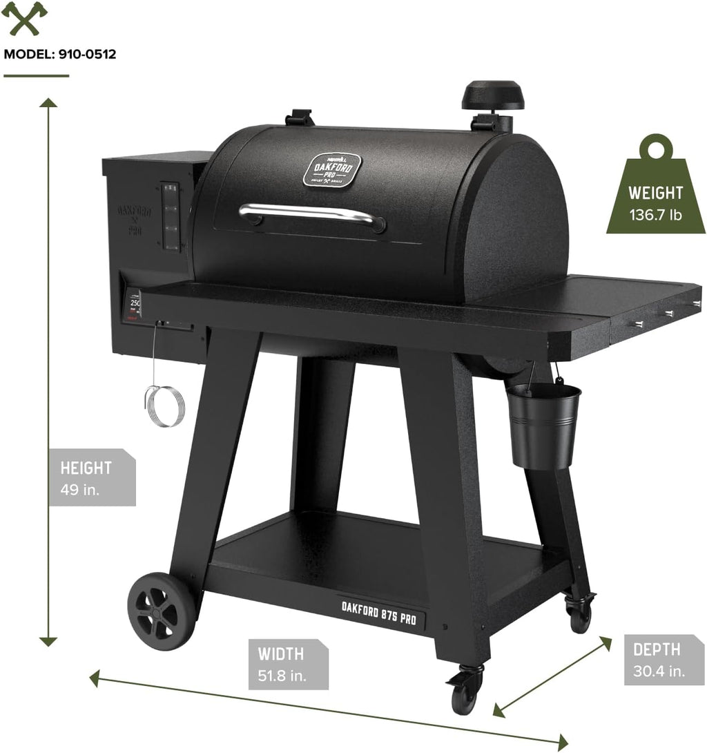 Oakford 875 Pro Pellet Gril with 824 SQ in Cooking Area, Cast Iron Grates, I-Site View Indicator, Heavy Duty Pellet Smoker Grill with Bluetooth Connectivity - 910-0512