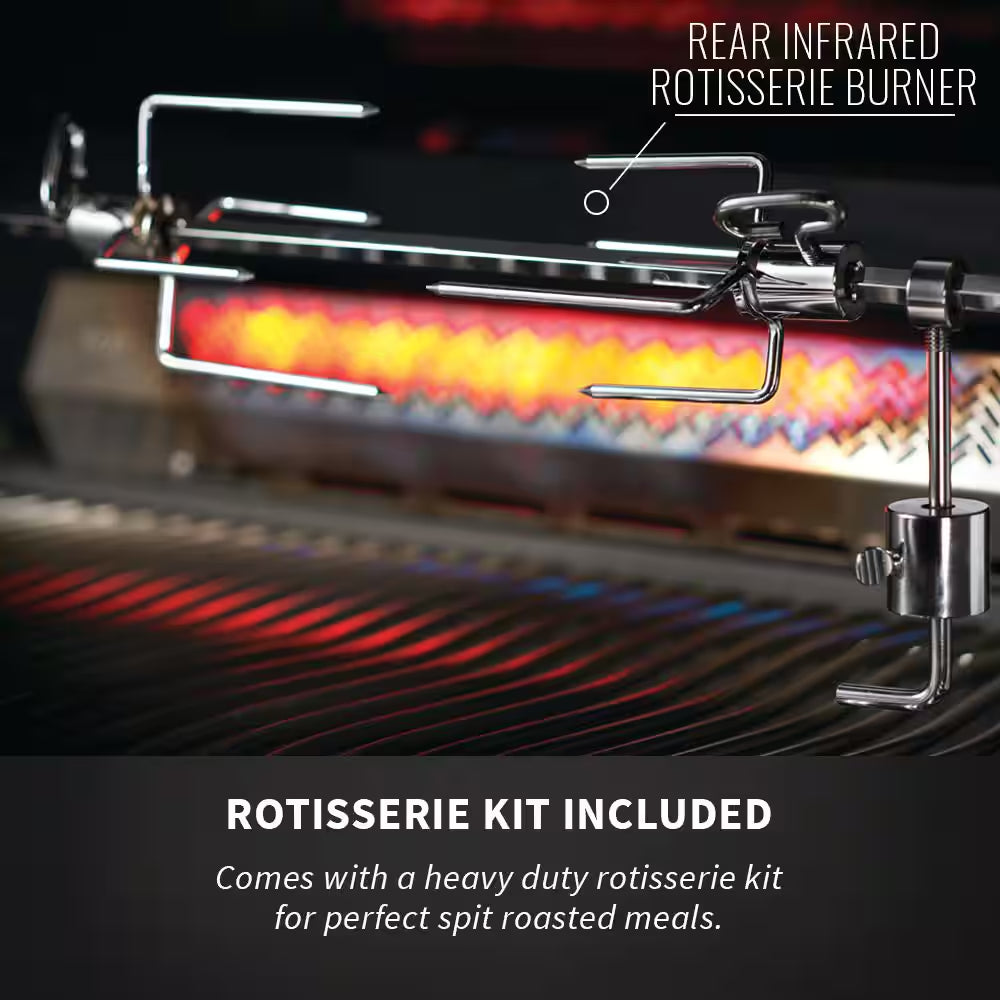 Prestige 500 4-Burner Propane Gas Grill in Stainless Steel with Infrared Side and Rear Burners and Rotisserie Kit