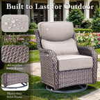 Luxury High Back Outdoor Furniture with 6-Inch Extra Thick Cushions, Patio Furniture Set with Fire Pit Table & Swivel Chairs, 9 PCS Wicker Conversation Set for Yard, Deck, Poolside, Brown/Beige