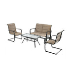 4 Pieces Outdoor Patio Furniture Set with Padded Glider Loveseat and Coffee Table-Brown