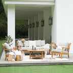 Robin Teak Wood Outdoor Sofa Bed with Oyster Thick Cushion, Weather-Resistant Patio Lounger, Seats up to 3 People, 750 Lb Weight Capacity, Removable Cushion