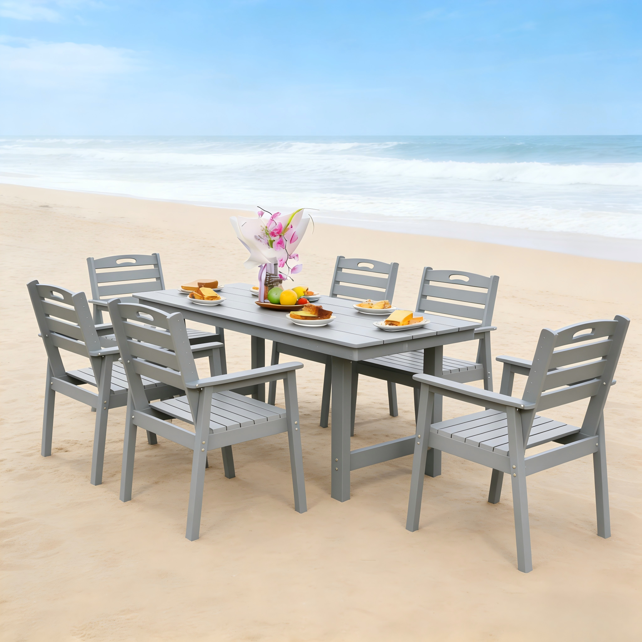 Outdoor Patio Dining Set - Table and Six Chairs