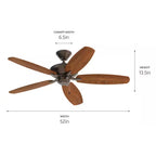 Renew Patio 52 In. Indoor/Outdoor Satin Natural Bronze Dual Mount Ceiling Fan with Pull Chain for Covered Patios