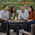 Fire Chief Wood Burning Fire Pit with Tabletop Lid – Modern Outdoor Metal Fire Pit for Patio & Backyard – Premium Heavy Duty Fire Pit Bowl with Multi-Use Side Table (Decorative Bowl)