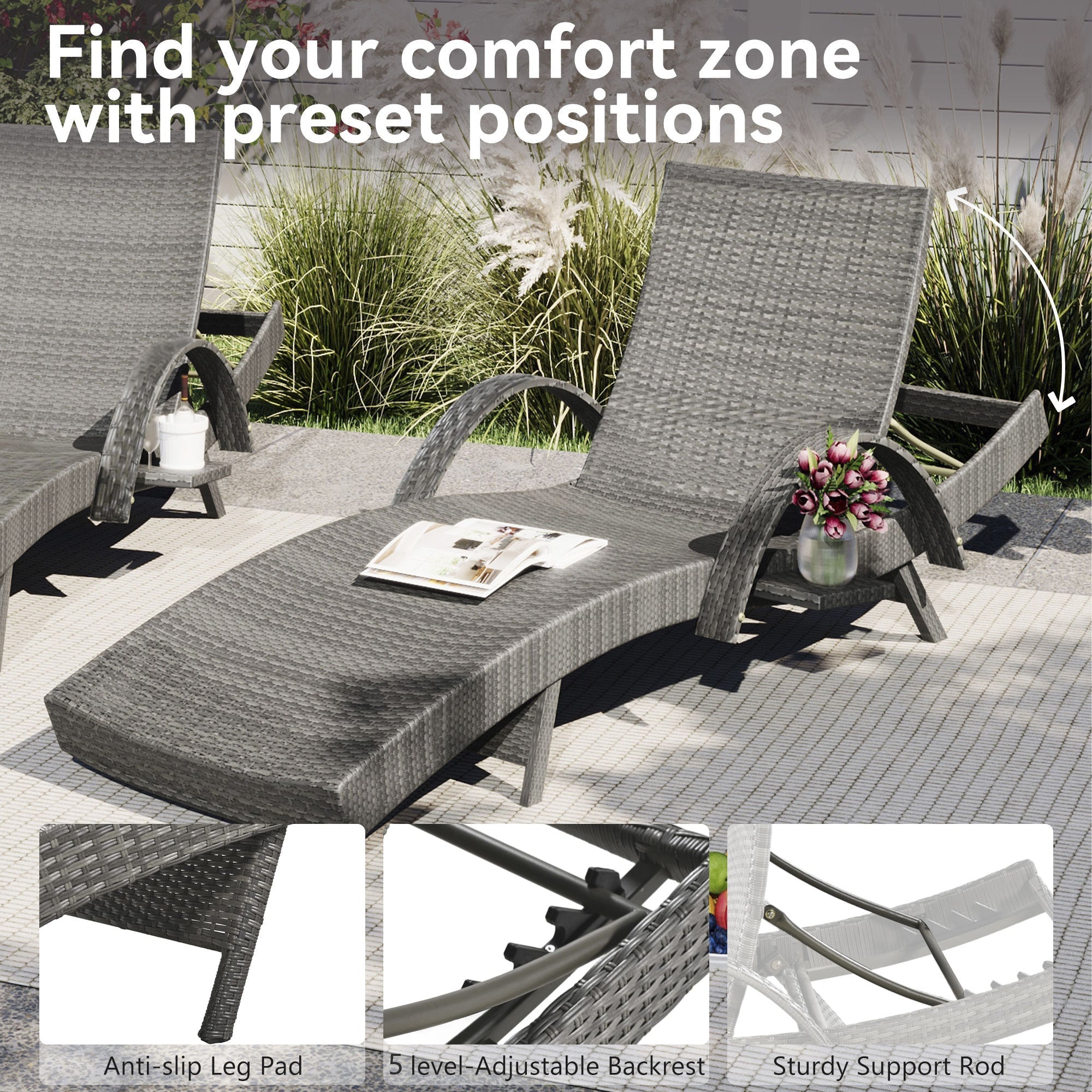 Outdoor Wicker Chaise Lounge Chairs Set of 2