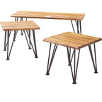 Outdoor Industrial Iron Coffee Table and 2 Side Tables - Teak