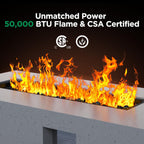 43Inch Propane Fire Pit, 50000 BTU Outdoor Gas Fire Pit Table with CSA Certification, Glass Rocks, Rectangular Heater for Patio, Backyard, Deck, Balcony, with Waterproof Cover & Adjustable Legs