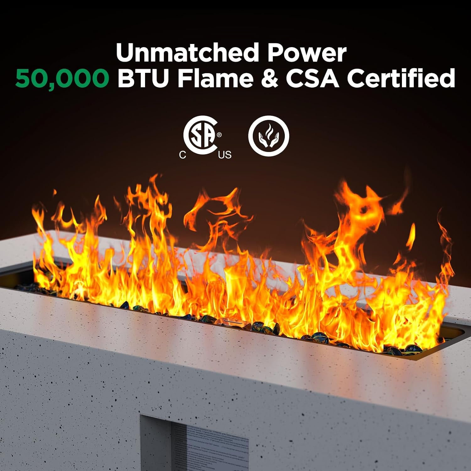 43Inch Propane Fire Pit, 50000 BTU Outdoor Gas Fire Pit Table with CSA Certification, Glass Rocks, Rectangular Heater for Patio, Backyard, Deck, Balcony, with Waterproof Cover & Adjustable Legs
