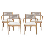 Braided Acacia Wood Outdoor Dining Chairs Set of 2 – Teak Look with Beige Rope & Cream Cushions