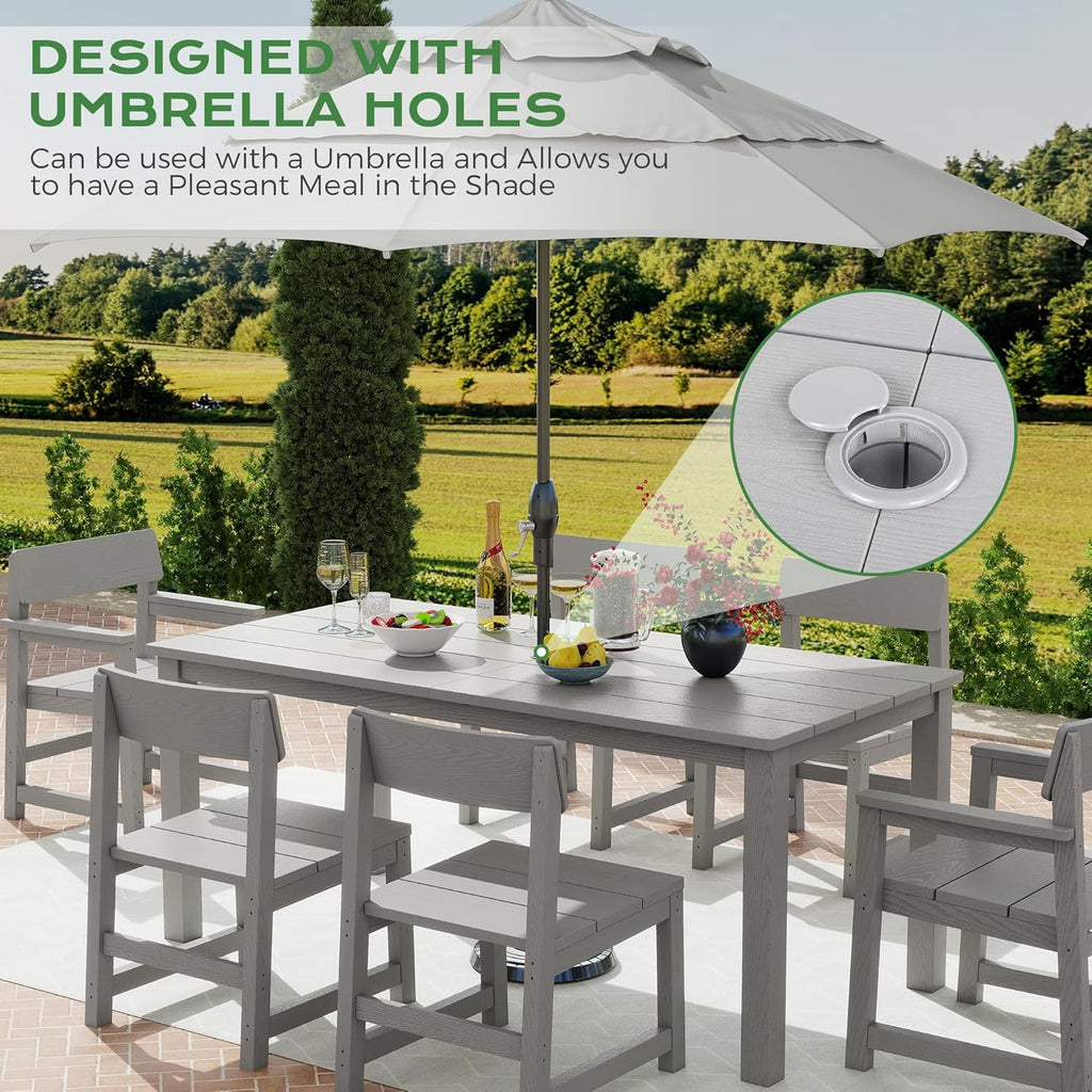 5-Piece HIPS Patio Dining Set for 4 Person Outdoor Dining Sets with Umbrella Hole Tables and Chairs Furniture Set All Weather Proof for Garden, Backyard, Poolside