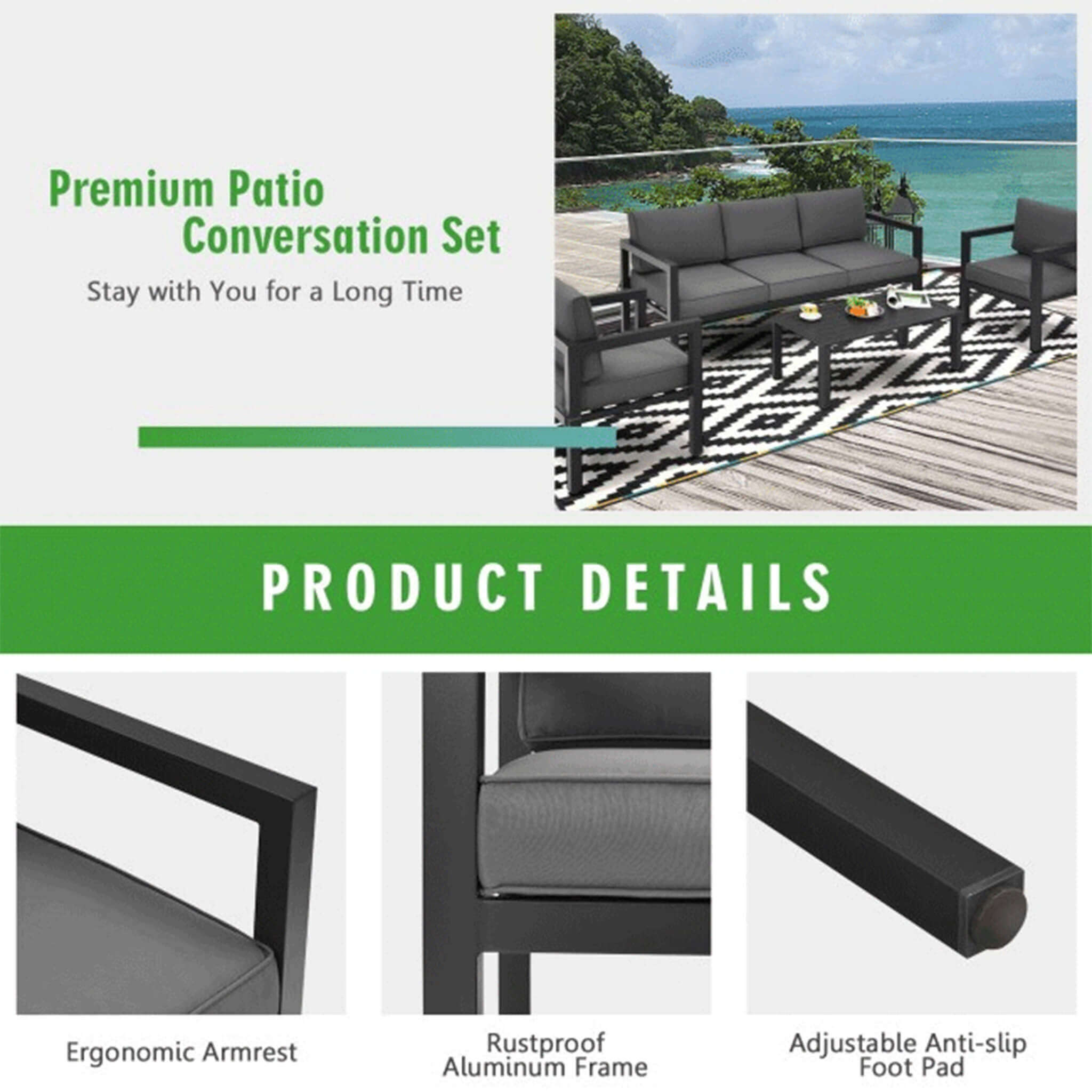 Alora 4-Piece Premium Outdoor Aluminum Furniture Set For Backyard & Poolside