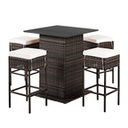 Alora 5-Piece Patio Rattan Bar Table Stool Set With Hidden Storage Shelf & Cushions