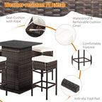 Alora 5-Piece Patio Rattan Bar Table Stool Set With Hidden Storage Shelf & Cushions