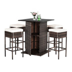 Alora 5-Piece Patio Rattan Bar Table Stool Set With Hidden Storage Shelf & Cushions