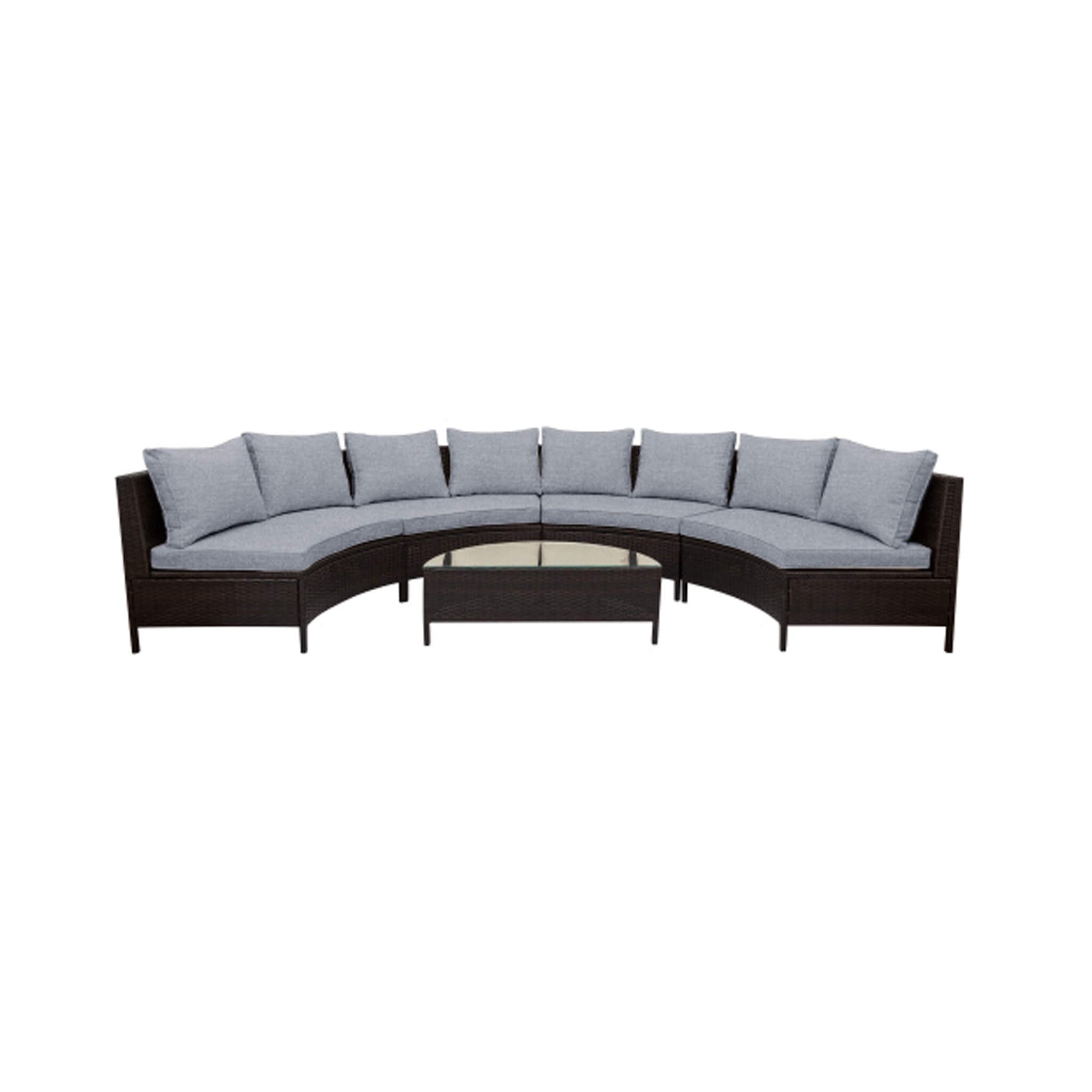 Alora Premium 5-Piece All-Weather Half-Moon Outdoor Rattan Wicker Patio Sectional Sofa Furniture Set With Tempered Glass Table