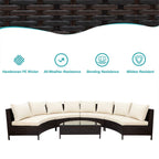 Alora Premium 5-Piece All-Weather Half-Moon Outdoor Rattan Wicker Patio Sectional Sofa Furniture Set With Tempered Glass Table